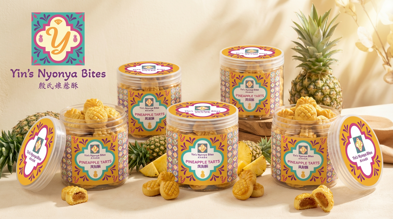 handmade Nyonya pineapple tarts Malaysia gift jars with fresh pineapple display